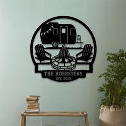 personalized camper trailer couple camping firepit rv decor custom metal sign 1