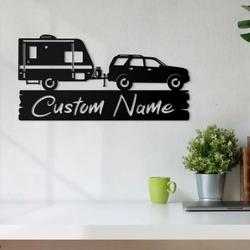 personalized camper trailer woodland camping custom metal sign 2