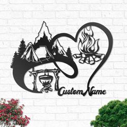personalized camping campfire heart shape custom metal sign 3