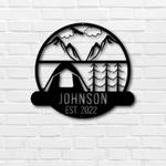 personalized camping tent and firepit camper decor mountain custom metal sign 0