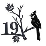 personalized cardinal perched on a maple leaf branch address sign house number plaque custom metal sign 0