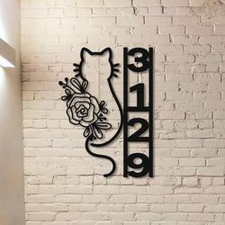 personalized cat flower address sign house number plaque custom metal sign 3