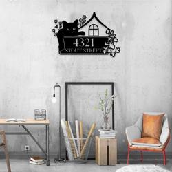 personalized cat house flower address sign house number plaque custom metal sign 1