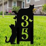 personalized cat yard stakes address sign cat playing with butterfly house number plaque custom metal sign 0
