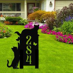 personalized cat yard stakes address sign cat playing with butterfly house number plaque custom metal sign 2