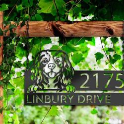personalized cavalier king charles spaniel dog address sign house number plaque custom metal sign 1