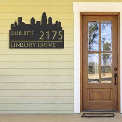 personalized charlotte city skyline metal address sign house number plaque realtor closing gift custom metal sign 1