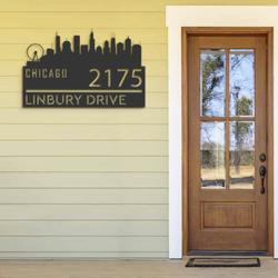 personalized chicago city skyline metal address sign house number plaque realtor closing gift custom metal sign 1