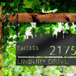 personalized chicago city skyline metal address sign house number plaque realtor closing gift custom metal sign 2