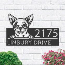 personalized chihuahua dog cute puppy address sign house number plaque custom metal sign 1