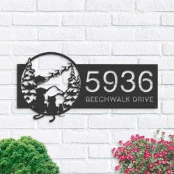 Personalized Christmas Dog Cat Santa Claus on Sleigh Reindeer Christmas Address Sign House Number Plaque Custom Metal Wall Art