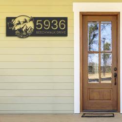 Personalized Christmas Santa Claus on Sleigh Reindeer Christmas Address Sign House Number Plaque Custom Metal Wall Art