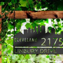 personalized cleveland city skyline metal address sign house number plaque realtor closing gift custom metal sign 2