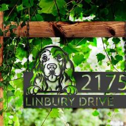 personalized cocker spaniel dog puppy address sign house number plaque custom metal sign 1