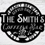 personalized coffee and bar sign metal coffee signs backyard bar sign kitchen wall decor coffee family name sign 0