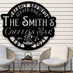personalized coffee and bar sign metal coffee signs backyard bar sign kitchen wall decor coffee family name sign 1