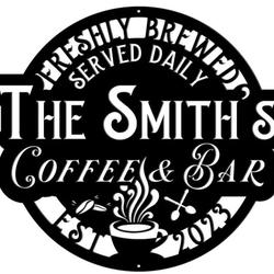 personalized coffee and bar sign metal coffee signs backyard bar sign kitchen wall decor coffee family name sign 2