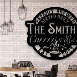 personalized coffee and bar sign metal coffee signs backyard bar sign kitchen wall decor coffee family name sign 5
