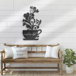 personalized coffee bar floral metal wall art custom coffee lover name sign kitchen decoration housewarming gift cafe shop decor 2