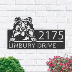 personalized collie dog cute puppy address sign house number plaque custom metal sign 1