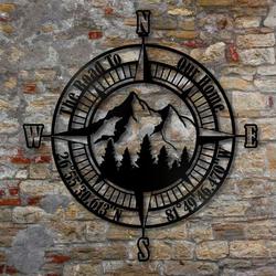 personalized compass coordinates sign the road to our home sign nautical compass custom metal sign mountain sign 8