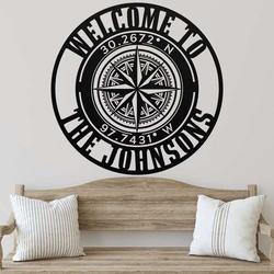 personalized compass rose metal sign star custom coordinates wind rose home decor custom metal sign 3