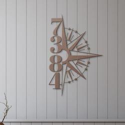 personalized compass rose vertical address sign house number plaque custom metal sign 1