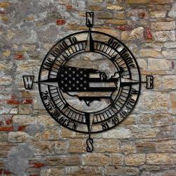 personalized compass sign coordinates sign american map independence day veteran day patriotic decor custom metal sign outdoor decor 6