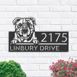 personalized continental bulldog cute puppy address sign house number plaque custom metal sign 1