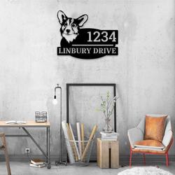 personalized corgi dog cute puppy address sign house number plaque custom metal sign 1