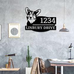 personalized corgi dog cute puppy address sign house number plaque custom metal sign 2