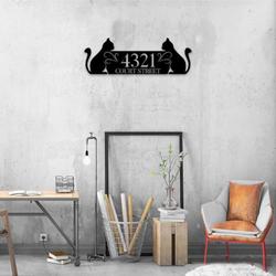 personalized couple cat address sign house number plaque custom metal sign 2