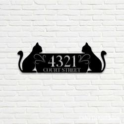 personalized couple cat address sign house number plaque custom metal sign 3