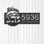 personalized couple deer mountain scene wildlife welcome address sign house number plaque custom metal sign 0