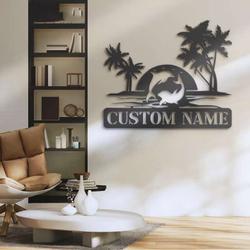 personalized couple dolphin sign palm tree beach house metal sign dolphin lover gift wedding gift 1