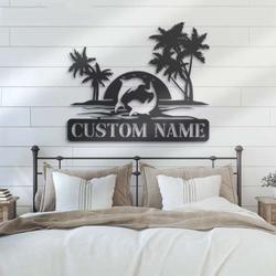 personalized couple dolphin sign palm tree beach house metal sign dolphin lover gift wedding gift 3