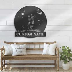 personalized couple skeleton dance on the moon metal sign halloween decoration for home 1