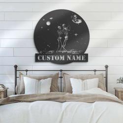 personalized couple skeleton dance on the moon metal sign halloween decoration for home 3