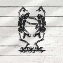 Personalized Couple Skeleton Dancer Metal Wall Art Skull Halloween Decoration for Home
