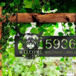 personalized cow heifer bison farmhouse farm animal ranch address sign house number plaque custom metal sign 1