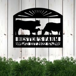 personalized cow on a farm animal farmhouse decoration cut metal sign 4