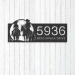 personalized cowboy cowgirl couple horse rider farm ranch address sign house number plaque custom metal sign 0