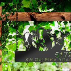 personalized cows farmhouse ranch animals address sign house number plaque custom metal sign 2