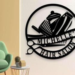 personalized creative salon business signage barber hair stylist custom metal sign 2