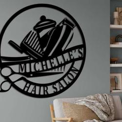 personalized creative salon business signage barber hair stylist custom metal sign 3