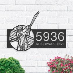 Personalized Cricket Player Sport Address Sign House Number Plaque Custom Metal Wall Art