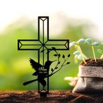personalized cross hummingbird memorial sign yard stakes mom dad grave marker cemetery decor custom metal sign 0