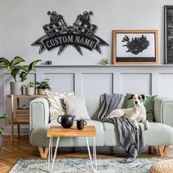 personalized crossed tattoo sign tattoo machine metal sign tattoo machine shop decor tattoo studio name sign tattoo lover gifts 1