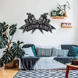 personalized crossed tattoo sign tattoo machine metal sign tattoo machine shop decor tattoo studio name sign tattoo lover gifts 3