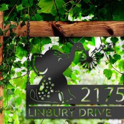 personalized cute baby elephant playing with dandelion address sign house number plaque custom metal sign 1